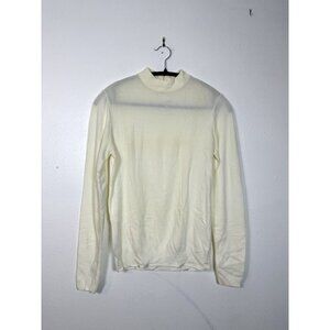 Vintage 50s Union Tag Cream Mock‎ neck Blouse Shirt Small/ Medium P5 Semi Sheer